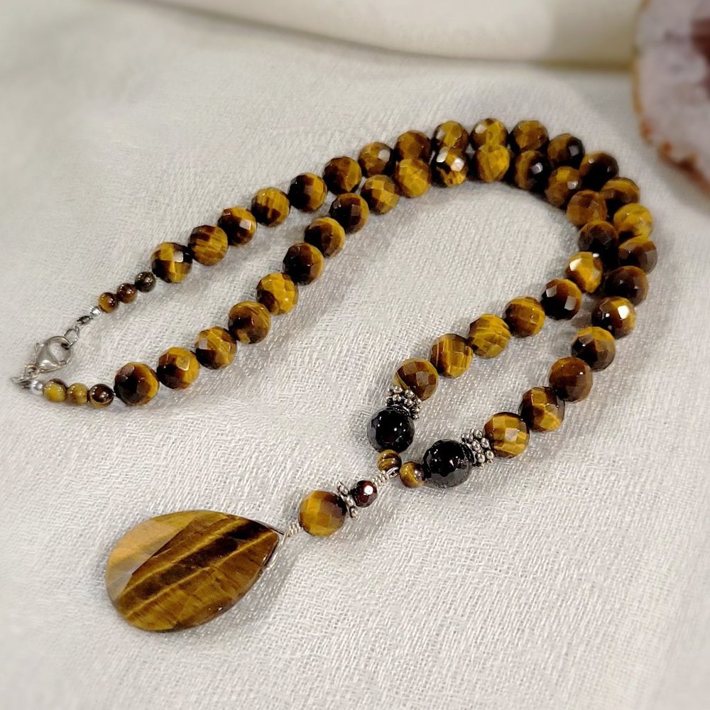 Faceted Tiger Eye and Garnet Necklace